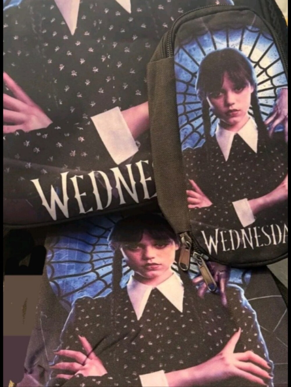 Wednesday-Themed Black Backpack Bag with Graphic Print